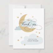 Baby shower Maan en Stars Matte Blue Script Bedankkaart (Voorkant)