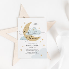 Baby shower Maan en Stars Matte Blue Script Kaart
