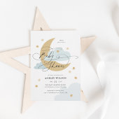 Baby shower Maan en Stars Matte Blue Script Kaart