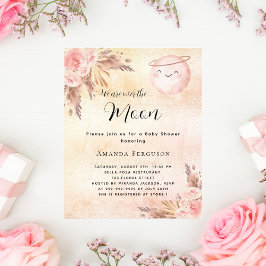 Baby shower maan pampas blush budget uitnodiging flyer