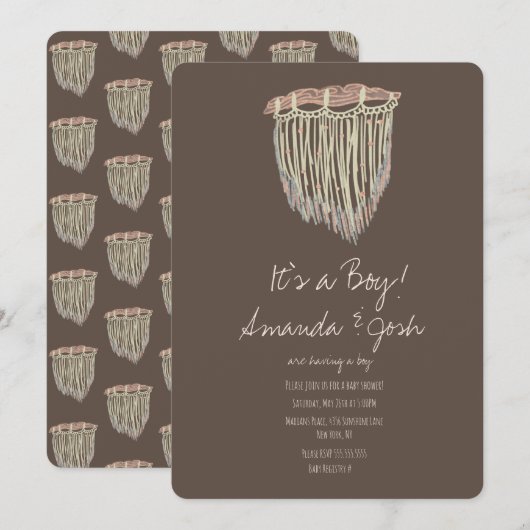 Baby Shower Macrame Hanging Rustieke Boho Kaart (Voorkant / Achterkant)