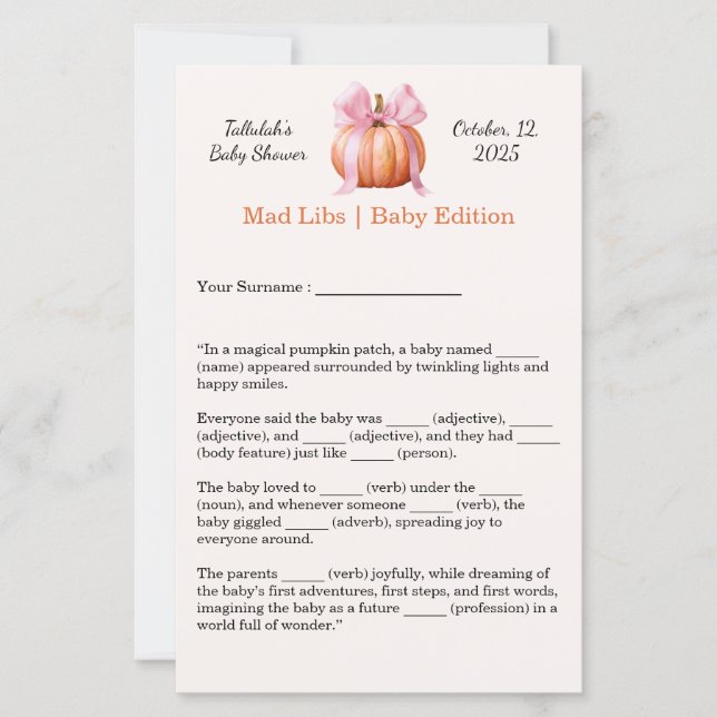 Baby shower Mad Libs | Leuke feestactiviteit (Voorkant)