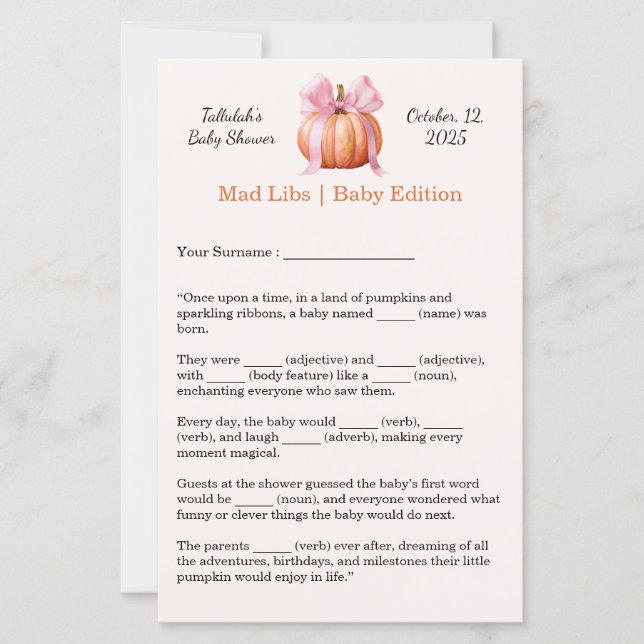 Baby shower Mad Libs | Leuke feestactiviteit (Voorkant)