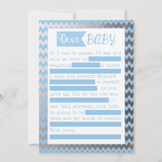 Baby shower MadLibs spel, blauw en zilveren Folie  Kaart (Voorkant)
