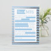 Baby shower MadLibs spel, blauw en zilveren Folie  Kaart (Staand voorkant)