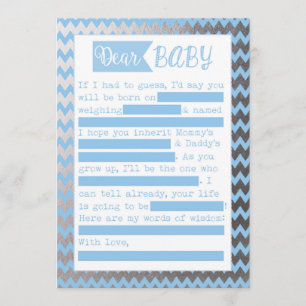 Baby shower MadLibs spel, blauw en zilveren Folie  Kaart