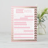 Baby shower MadLibs spel, roze en gouden folie loo Kaart (Staand voorkant)