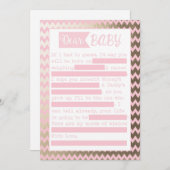 Baby shower MadLibs spel, roze en gouden folie loo Kaart (Voorkant / Achterkant)