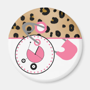 baby shower magneet - luipaard en roze dunne pinne