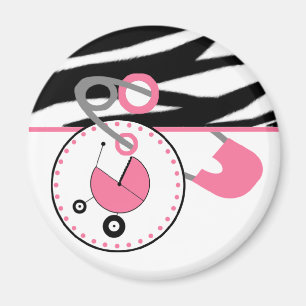 baby shower magneet - Zebra Print & Roze diaperin