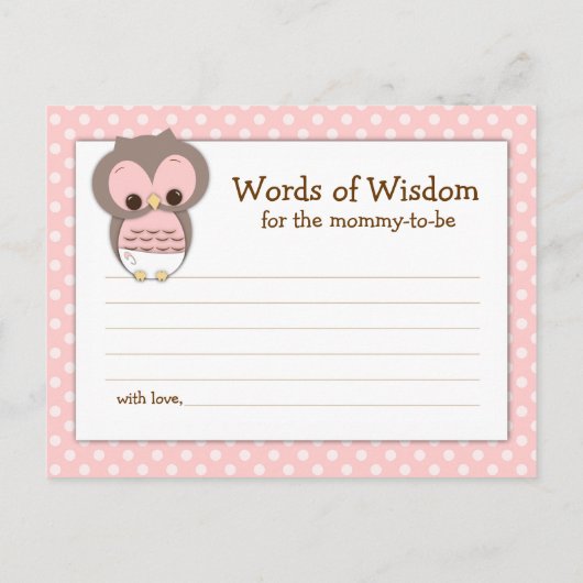 Baby shower Mam Advice Card Pink Sleepy Owl Advieskaart (Achterkant)