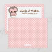 Baby shower Mam Advice Card Pink Sleepy Owl Advieskaart (Voorkant / Achterkant)