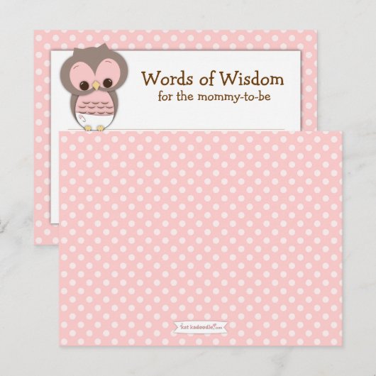 Baby shower Mam Advice Card Pink Sleepy Owl Advieskaart (Voorkant / Achterkant)