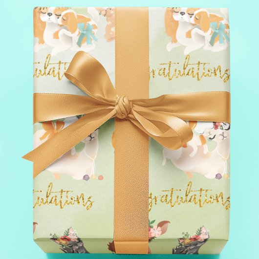 Baby shower Mama Baby Animals Gefeliciteerd Cadeaupapier