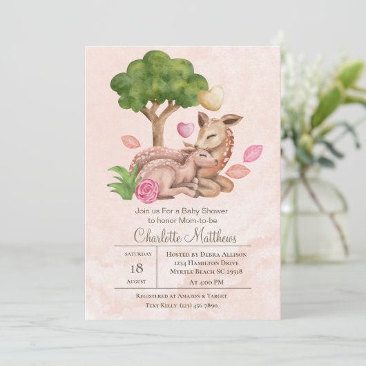 Baby shower mama en Baby Deer Forrest Kaart (Staand voorkant)