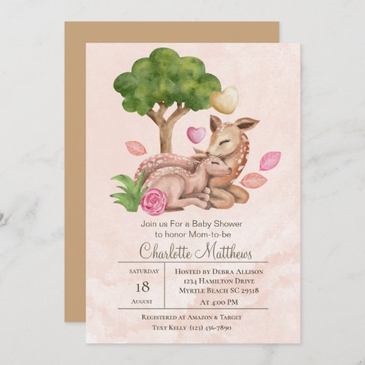 Baby shower mama en Baby Deer Forrest Kaart (Voorkant / Achterkant)