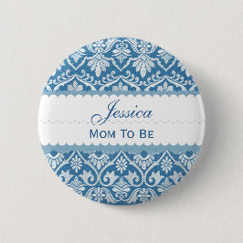 baby shower mama om Damask V02 BLUE te zijn Ronde Button 5,7 Cm
