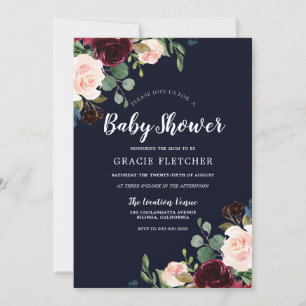 Baby shower marine en Bourgogne Red Flowers Kaart