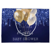 Baby shower marineblauw goud glitter druppelt ball groot cadeauzakje (Achterkant)