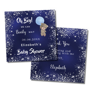 Baby shower marineblauw jongetje teddybeer bedankjes labels