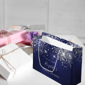 Baby shower marineblauw witte glitter monogram groot cadeauzakje