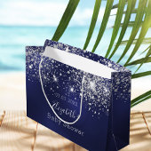 Baby shower marineblauw witte glitter monogram groot cadeauzakje