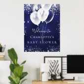 Baby shower marineblauwe witte ballonnen welkom poster (Thuiskantoor)