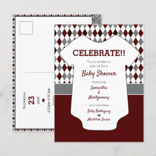 Baby shower Maroon & Grey Blue Argyle Pattern Briefkaart