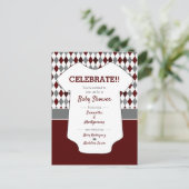 Baby shower Maroon & Grey Blue Argyle Pattern Briefkaart (Staand voorkant)