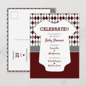 Baby shower Maroon & Grey Blue Argyle Pattern Briefkaart (Voorkant / Achterkant)