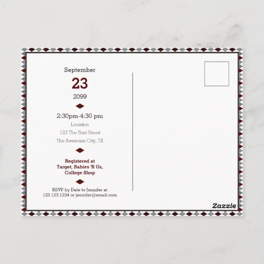 Baby shower Maroon & Grey Blue Argyle Pattern Briefkaart (Achterkant)