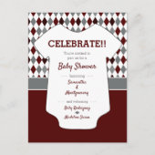 Baby shower Maroon & Grey Blue Argyle Pattern Briefkaart (Voorkant)