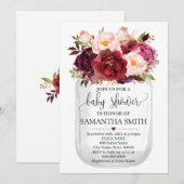 Baby shower Marsala Floral Mason Jar Country Chic Kaart (Voorkant / Achterkant)