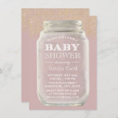 Baby shower Mason Jar Gold Confetti Dusty Pink Kaart (Voorkant / Achterkant)