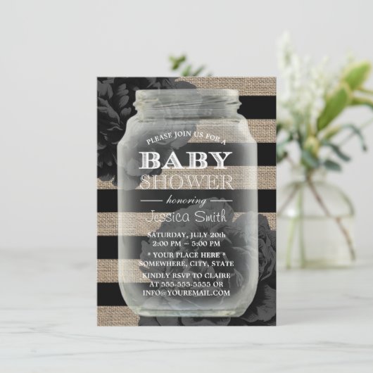 Baby shower Mason Jar Rustic Burlap Stripes Kaart (Staand voorkant)