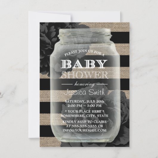 Baby shower Mason Jar Rustic Burlap Stripes Kaart (Voorkant)