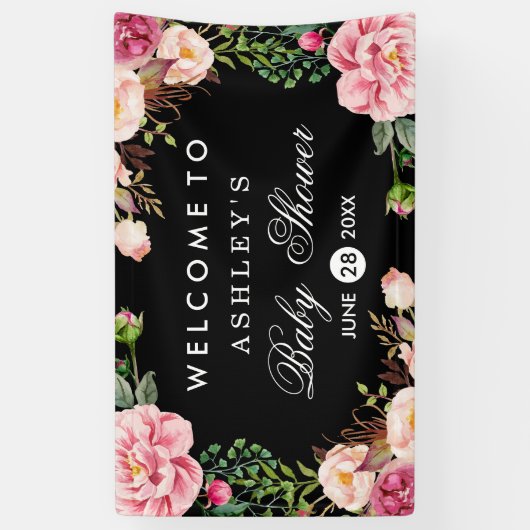 Baby shower Matig Romantisch Roos Spandoek (Verticaal)