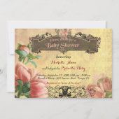 baby shower meisje, , art-deco, oud papier, rozen. kaart (Voorkant)