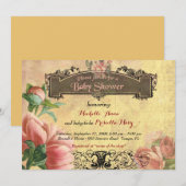 baby shower meisje, , art-deco, oud papier, rozen. kaart (Voorkant / Achterkant)