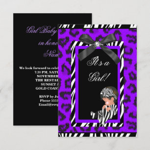 Baby Shower Meisje Baby Paars Zwart Zebra Kaart