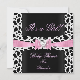 Baby Shower Meisje Baby Roze Zwart Wit Koe Print Kaart