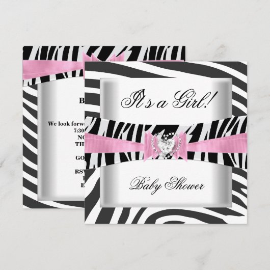 Baby shower Meisje Baby Roze Zwarte Zebra Kaart (Voorkant / Achterkant)