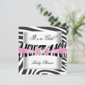 Baby shower Meisje Baby Roze Zwarte Zebra Kaart (Staand voorkant)