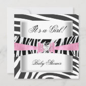 Baby shower Meisje Baby Roze Zwarte Zebra Kaart (Voorkant)