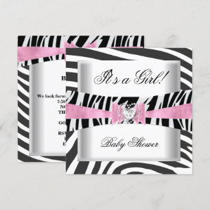 Baby shower Meisje Baby Roze Zwarte Zebra Kaart