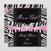 Baby shower Meisje Baby Roze Zwarte Zebra Kaart (Voorkant / Achterkant)