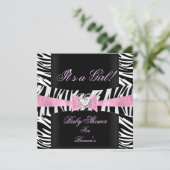 Baby shower Meisje Baby Roze Zwarte Zebra Kaart (Staand voorkant)