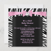Baby shower Meisje Baby Roze Zwarte Zebra Kaart (Achterkant)