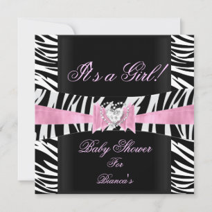 Baby shower Meisje Baby Roze Zwarte Zebra Kaart