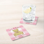 Baby shower Meisje Beer met Naam en Datum Kartonnen Onderzetters (Insitu)